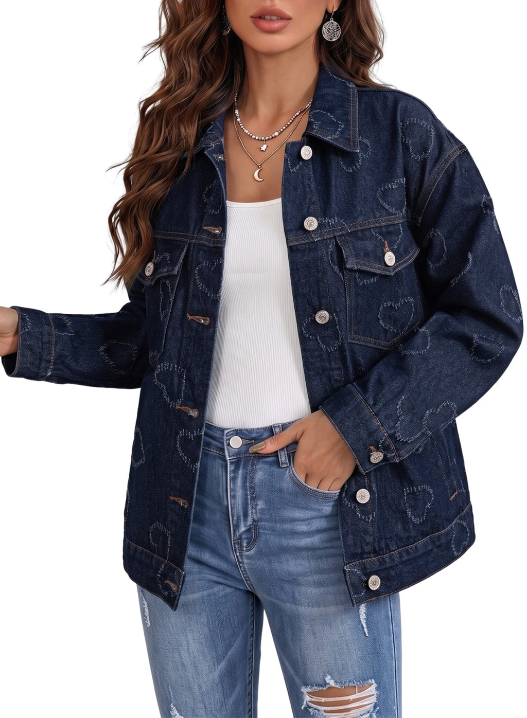 Dokotoo Womens Denim Jacket Oversized Button Down Jean Coats with Pockets