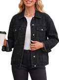 Dokotoo Womens Denim Jacket Oversized Button Down Jean Coats with Pockets
