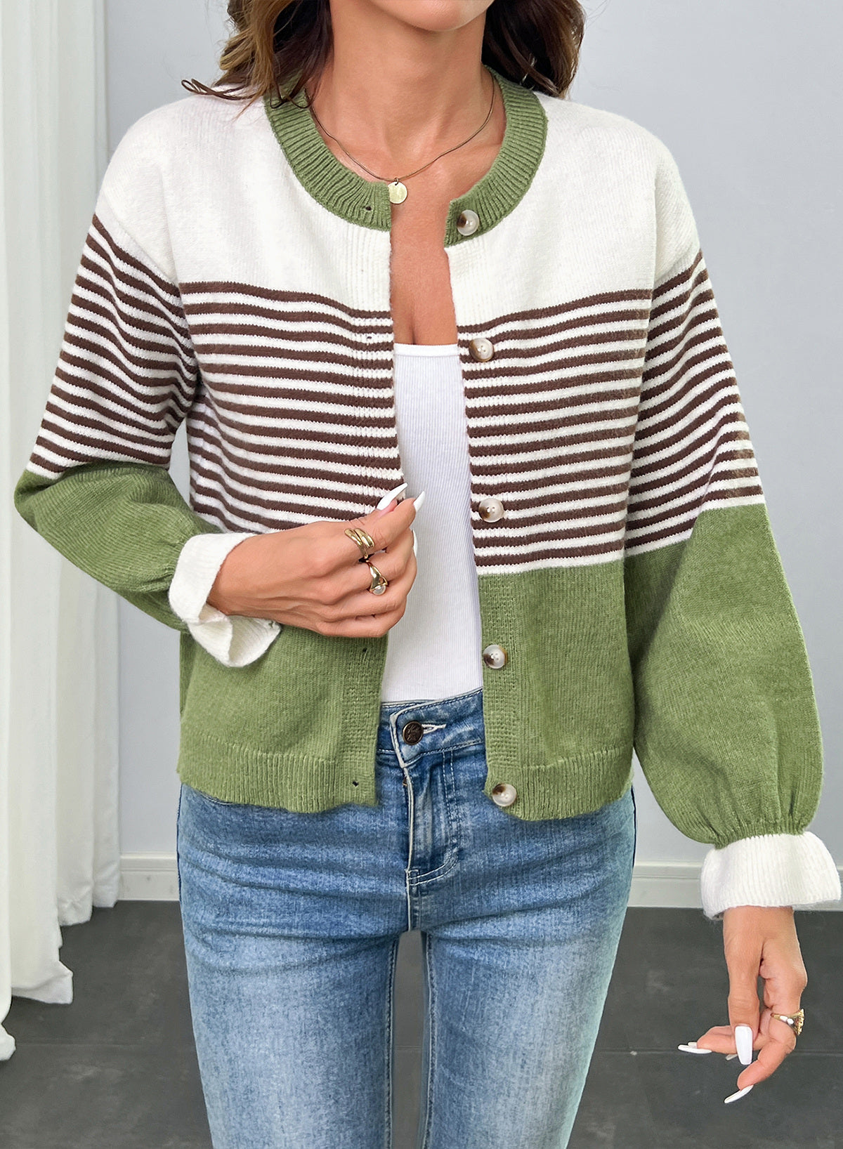 Dokotoo Cardigan Sweaters for Women Balloon Sleeve Buttons Cropped Cardigan