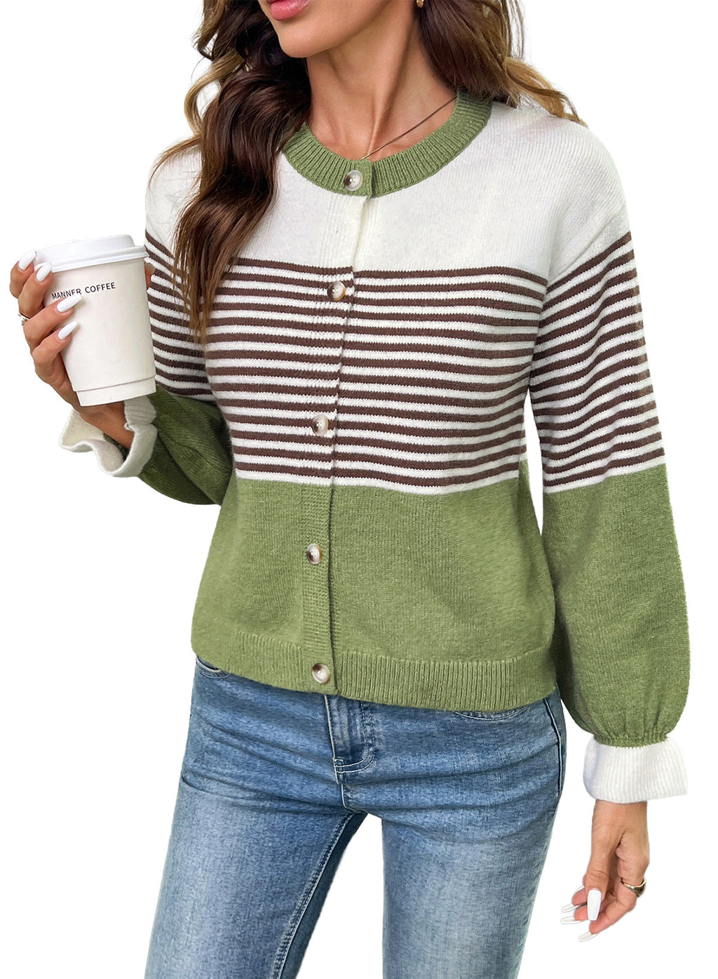 Dokotoo Cardigan Sweaters for Women Balloon Sleeve Buttons Cropped Cardigan