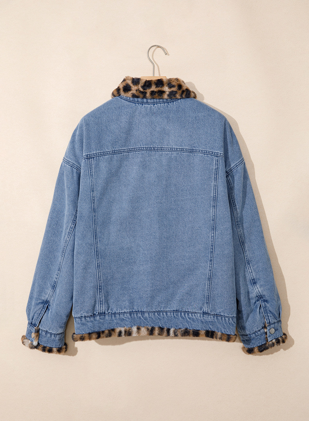 Dokotoo Womens Leopard Sherpa Fleece Thick Warm Oversized Jean Jacket