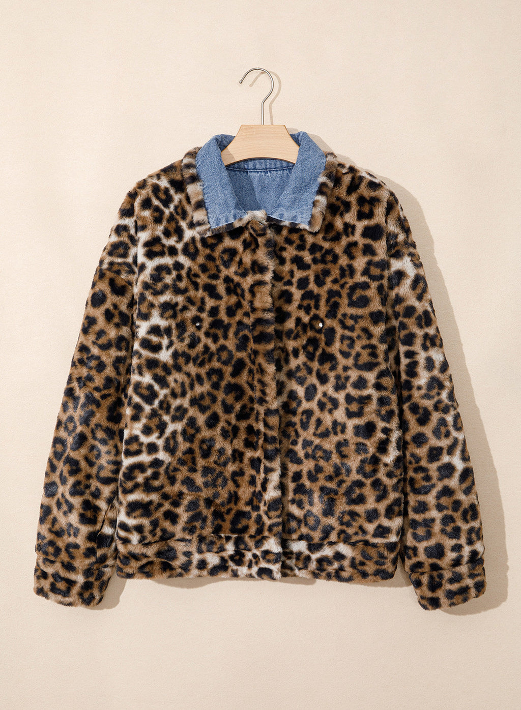 Dokotoo Womens Leopard Sherpa Fleece Thick Warm Oversized Jean Jacket