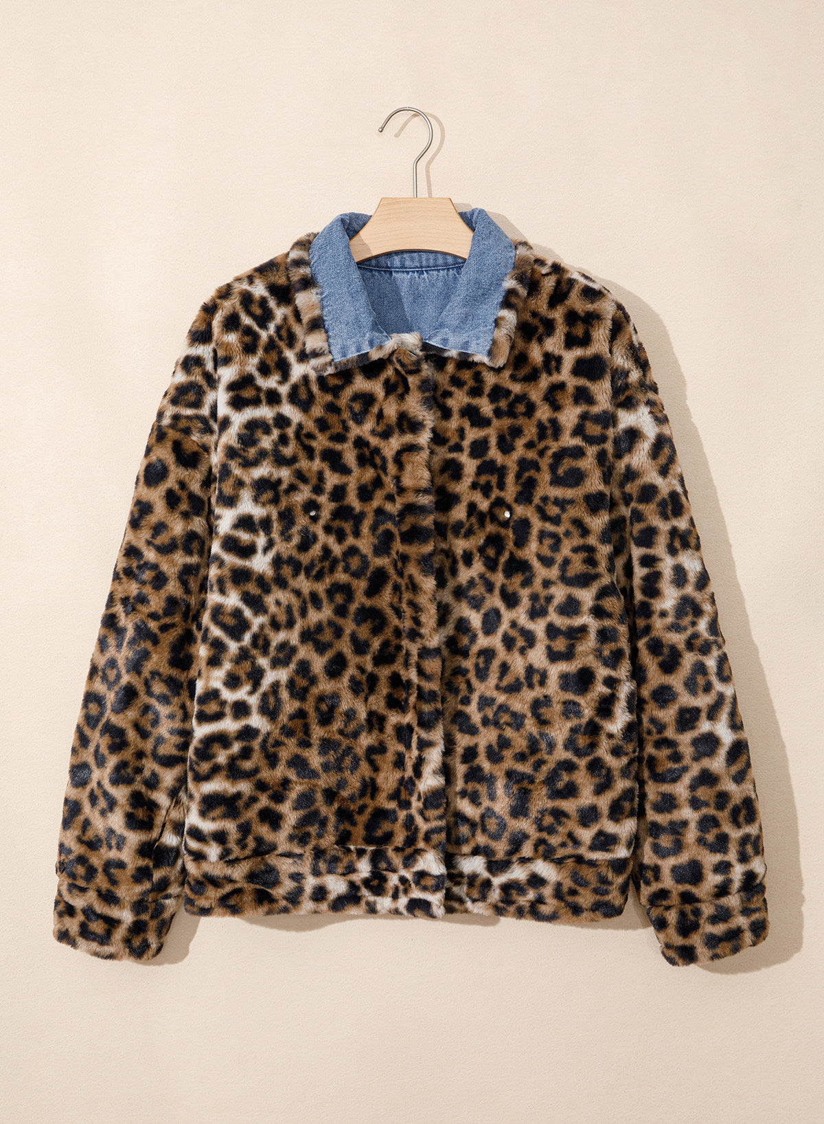 Dokotoo Womens Leopard Sherpa Fleece Thick Warm Oversized Jean Jacket