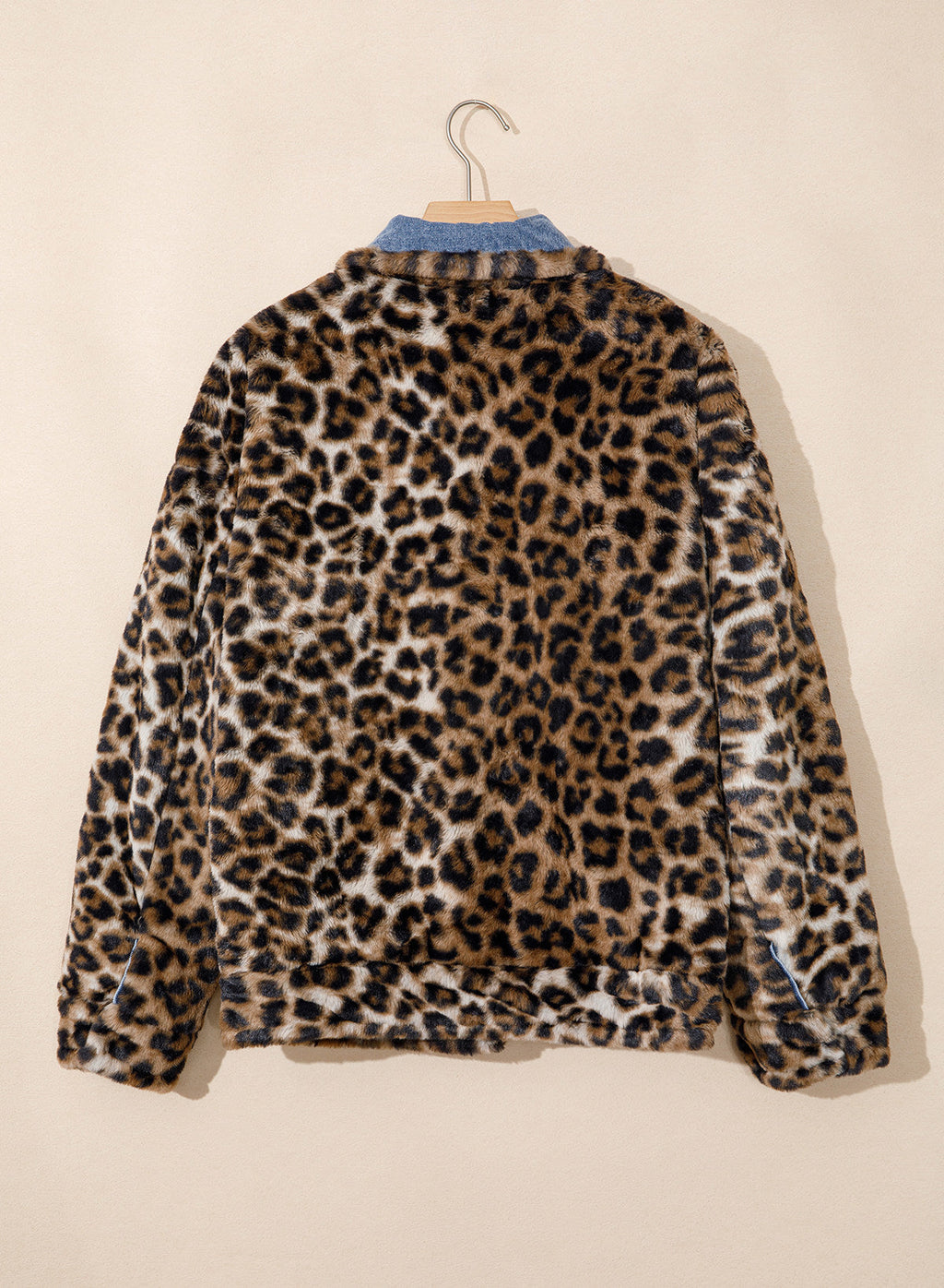 Dokotoo Womens Leopard Sherpa Fleece Thick Warm Oversized Jean Jacket