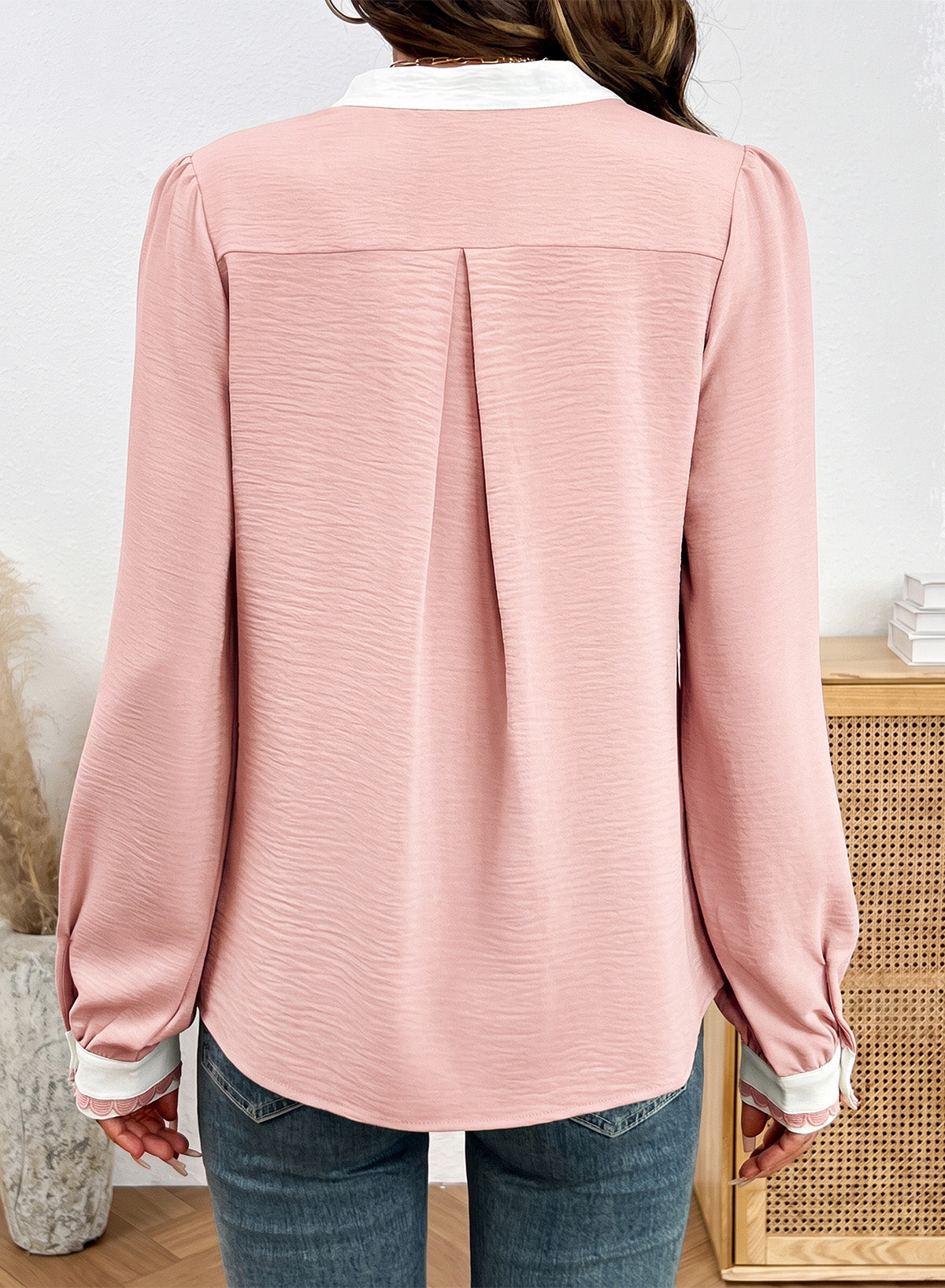 Dokotoo Womens Tops V Neck Long Sleeve Shirts Boho Trim Casual Blouses