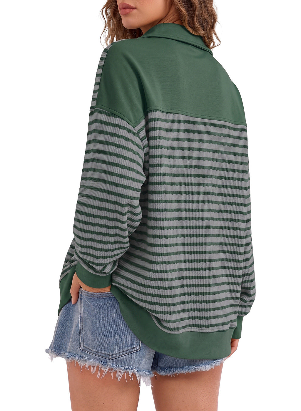 Dokotoo Oversized Henley Neck Sweatshirt for Women Striped Pullover Tops