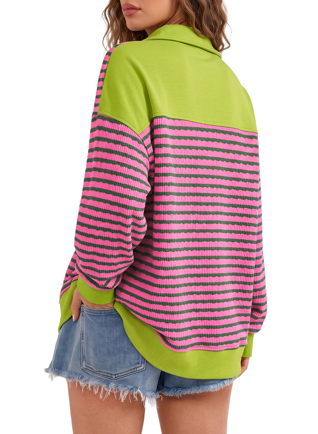 Dokotoo Oversized Henley Neck Sweatshirt for Women Striped Pullover Tops