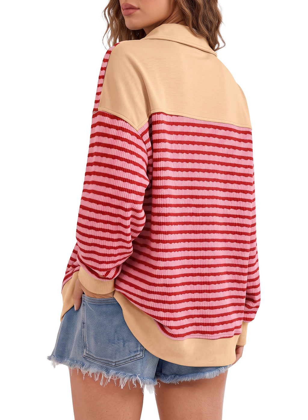 Dokotoo Oversized Henley Neck Sweatshirt for Women Striped Pullover Tops