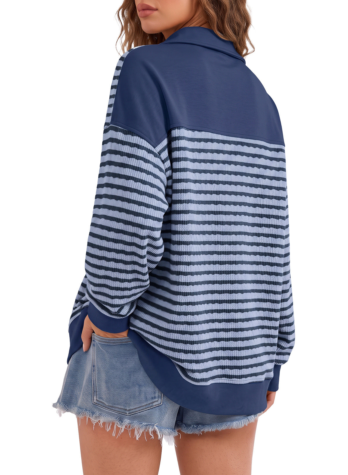 Dokotoo Oversized Henley Neck Sweatshirt for Women Striped Pullover Tops