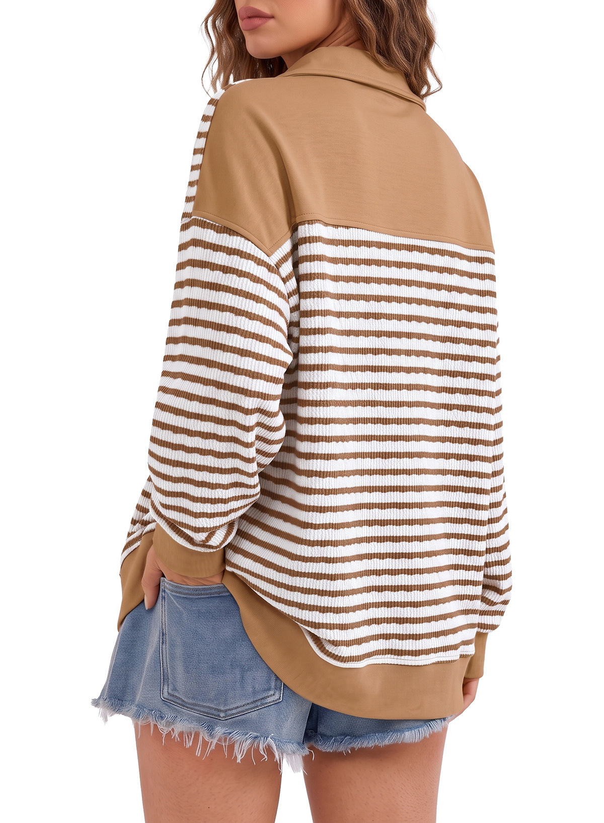 Dokotoo Oversized Henley Neck Sweatshirt for Women Striped Pullover Tops