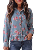 Dokotoo Womens Denim Jacket Ruffle Hem Button Down Jean Coats