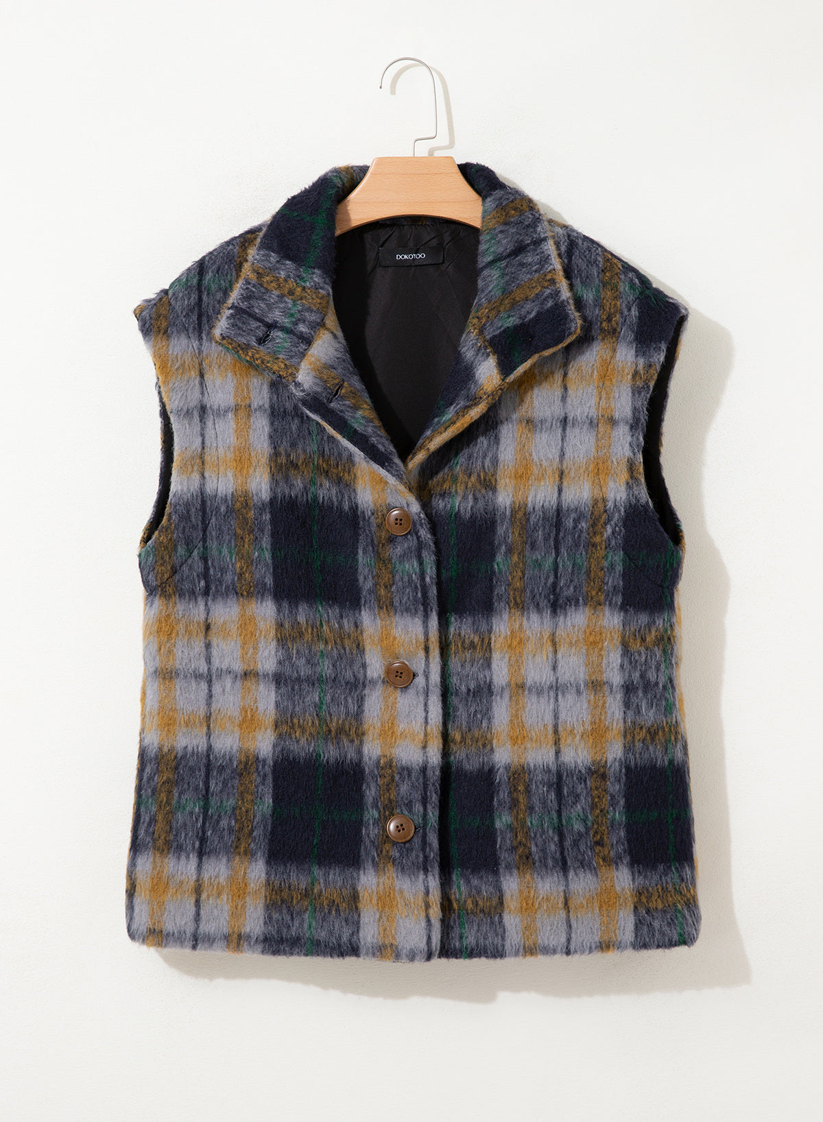 Dokotoo Oversized Plaid Vest Tops for Women Fleece Cap Sleeve Coats