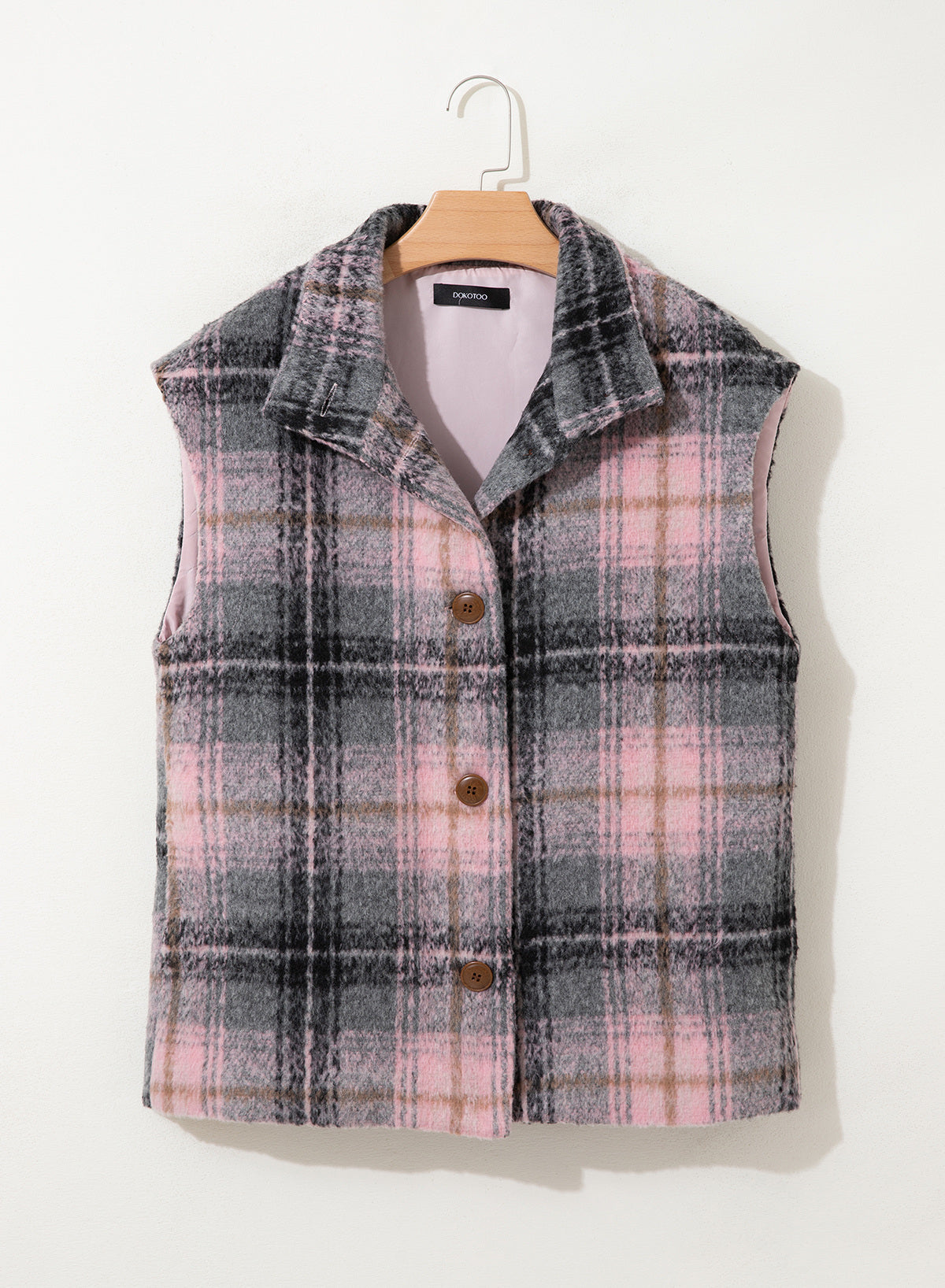 Dokotoo Oversized Plaid Vest Tops for Women Fleece Cap Sleeve Coats