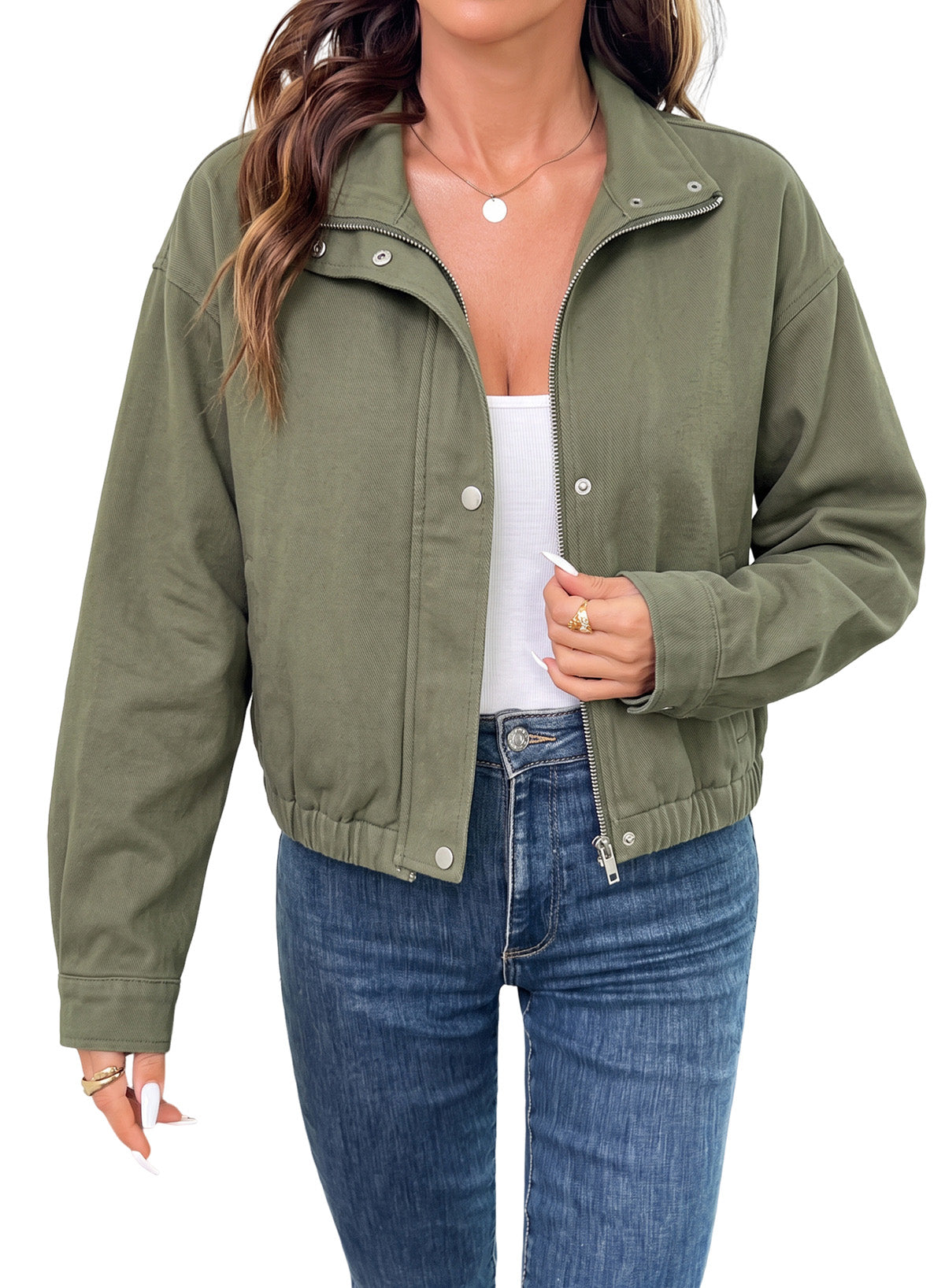 Dokotoo Womens Cropped Jean Jacket Zip Up Oversized Denim Jacket