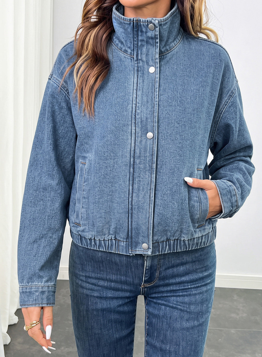 Dokotoo Womens Cropped Jean Jacket Zip Up Oversized Denim Jacket