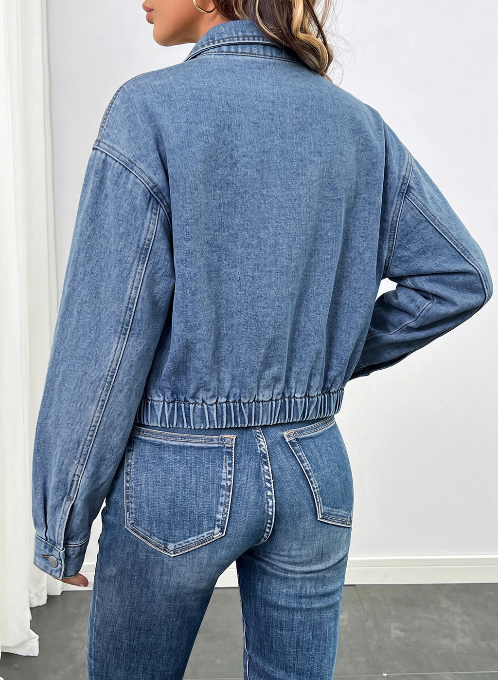 Dokotoo Womens Cropped Jean Jacket Zip Up Oversized Denim Jacket