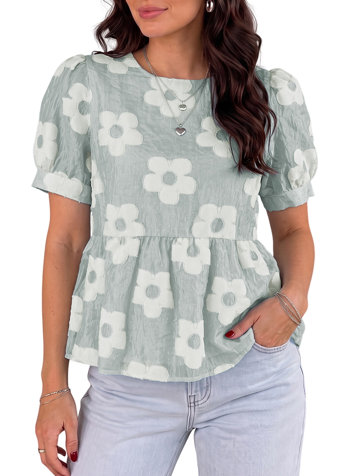 Dokotoo Women's Boho Floral Dressy Tops Summer Puff Sleeve Shirts Blouses