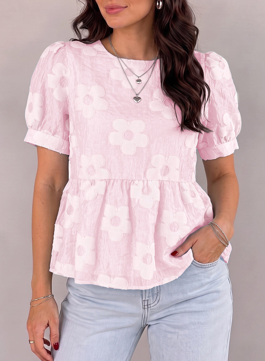 Dokotoo Women's Boho Floral Dressy Tops Summer Puff Sleeve Shirts Blouses