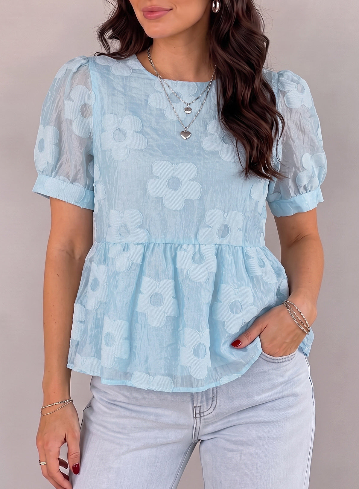 Dokotoo Women's Boho Floral Dressy Tops Summer Puff Sleeve Shirts Blouses