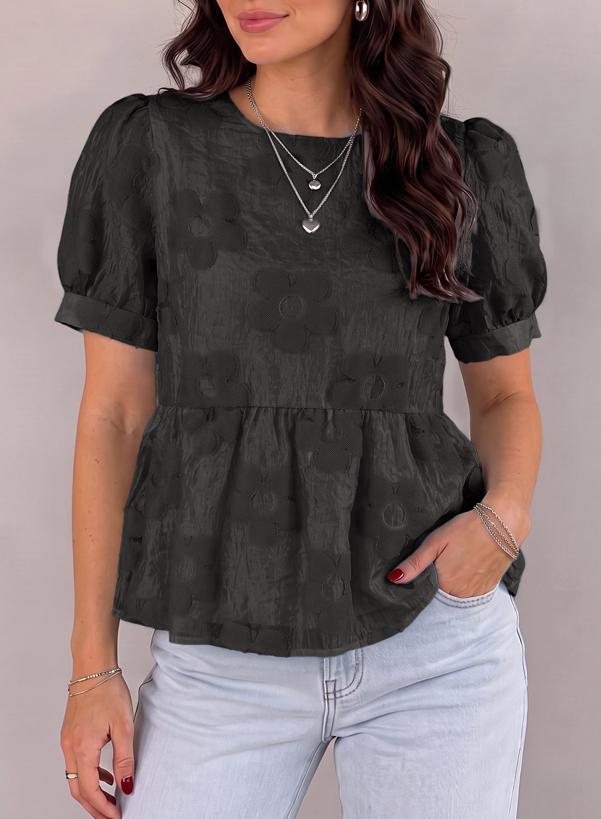 Dokotoo Women's Boho Floral Dressy Tops Summer Puff Sleeve Shirts Blouses