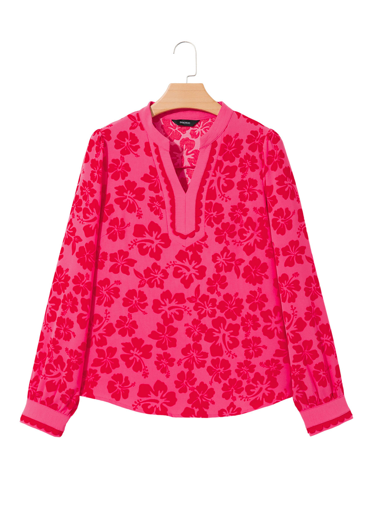 Dokotoo Womens Tops V Neck Long Sleeve Shirts Boho Trim Casual Blouses