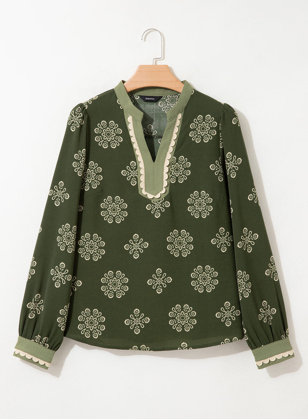 Dokotoo Womens Tops V Neck Long Sleeve Shirts Boho Trim Casual Blouses