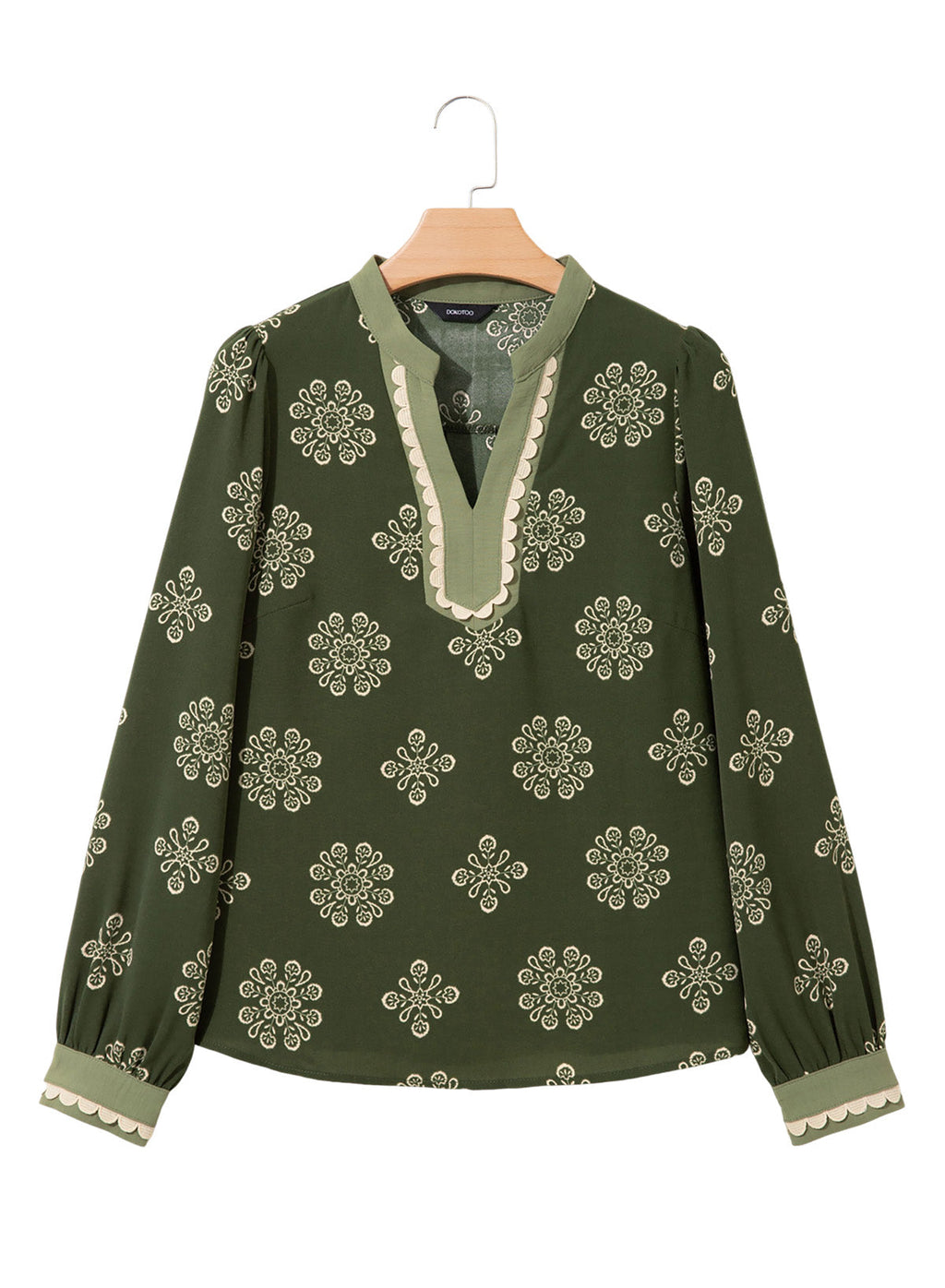 Dokotoo Womens Tops V Neck Long Sleeve Shirts Boho Trim Casual Blouses