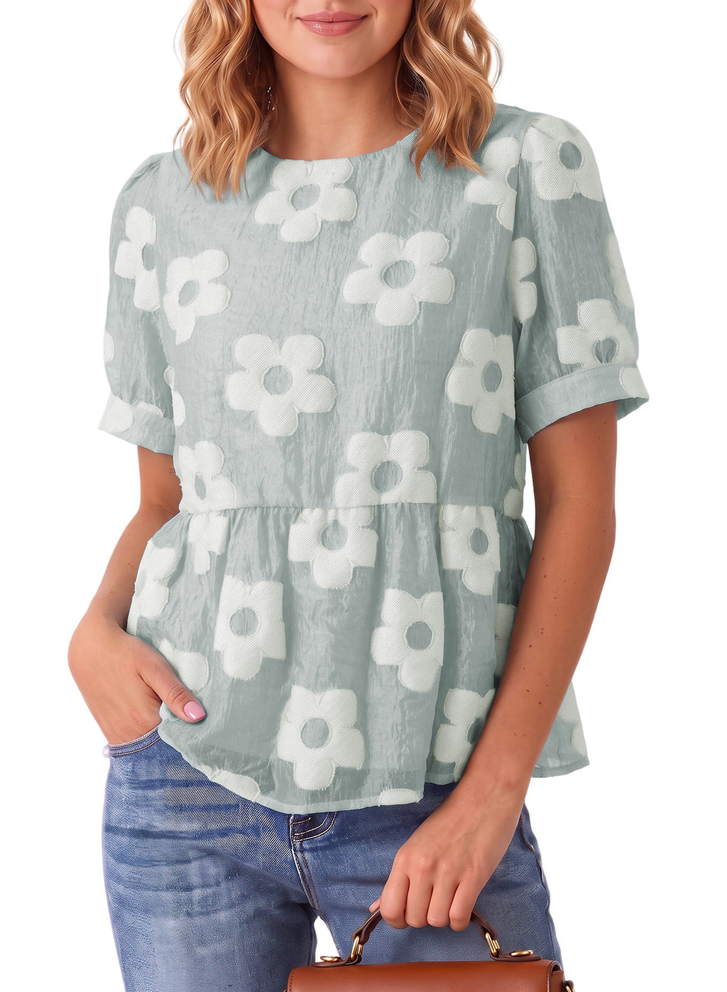 Dokotoo Women's Boho Floral Dressy Tops Summer Puff Sleeve Shirts Blouses