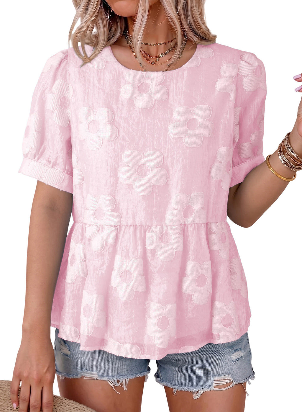 Dokotoo Women's Boho Floral Dressy Tops Summer Puff Sleeve Shirts Blouses