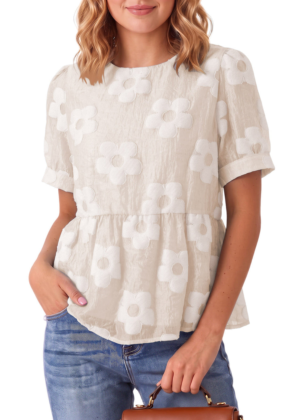 Dokotoo Women's Boho Floral Dressy Tops Summer Puff Sleeve Shirts Blouses