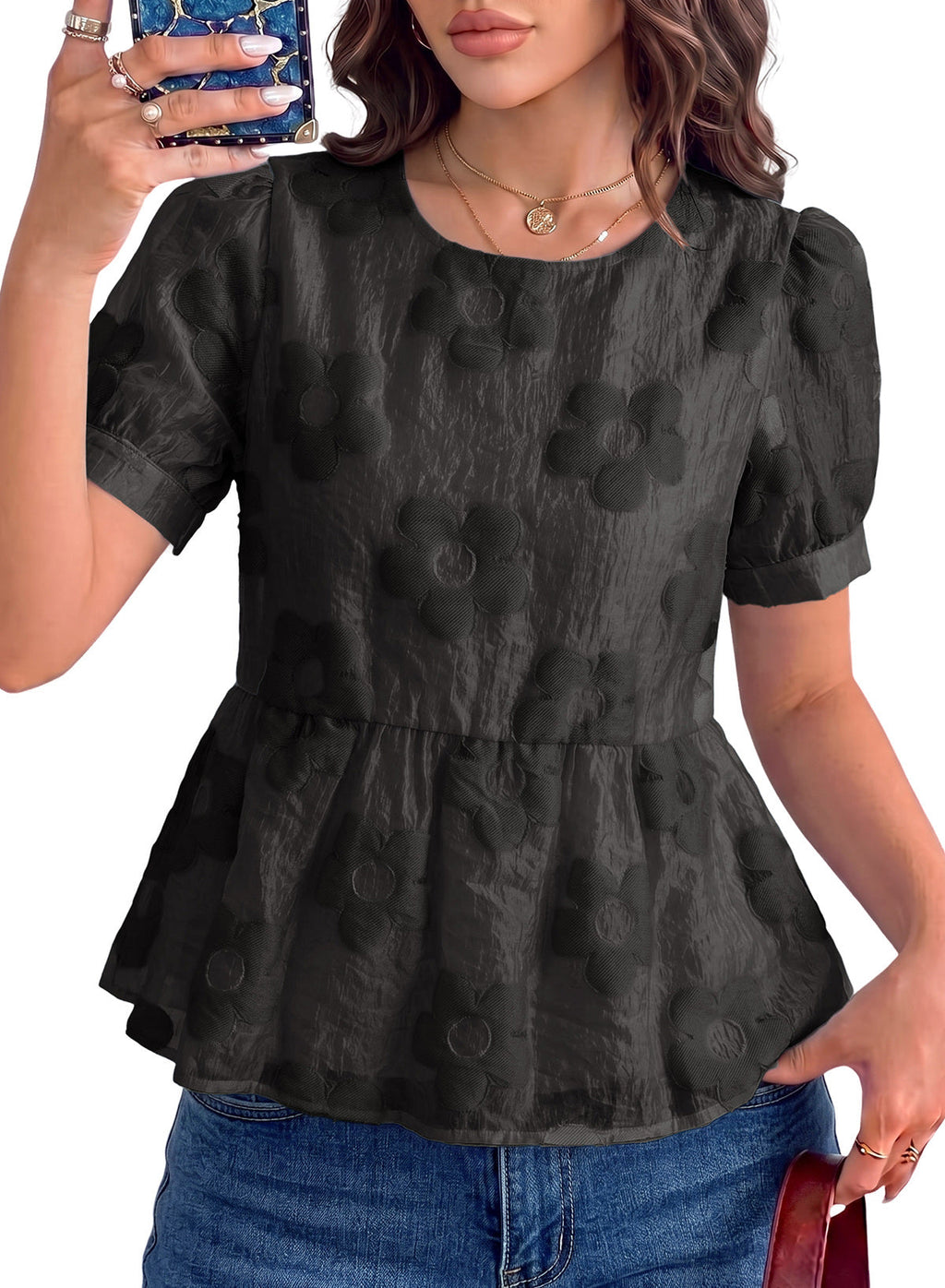 Dokotoo Women's Boho Floral Dressy Tops Summer Puff Sleeve Shirts Blouses