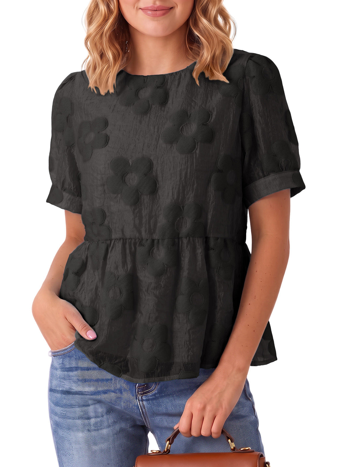 Dokotoo Women's Boho Floral Dressy Tops Summer Puff Sleeve Shirts Blouses