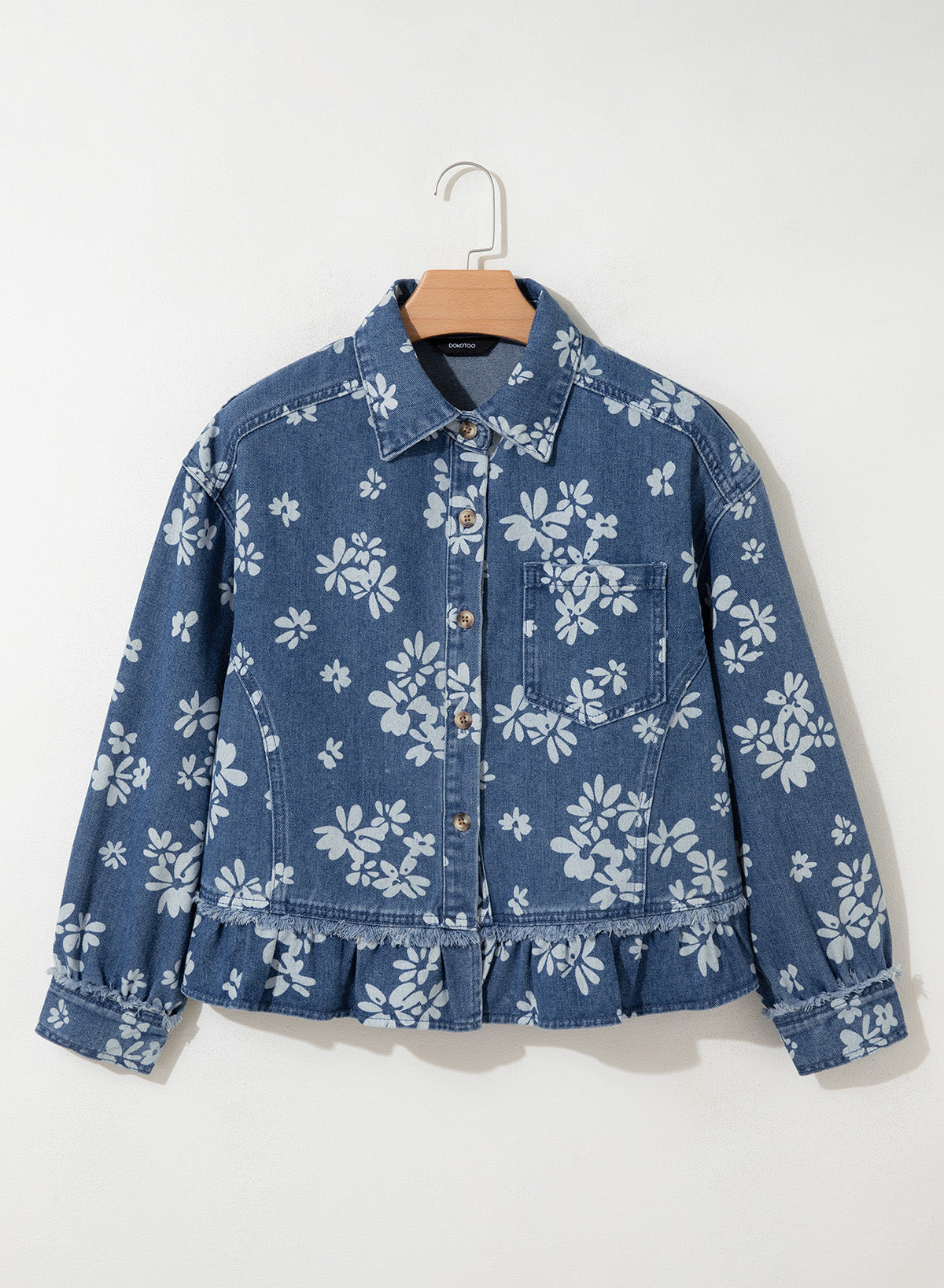 Dokotoo Womens Denim Jacket Ruffle Hem Button Down Jean Coats