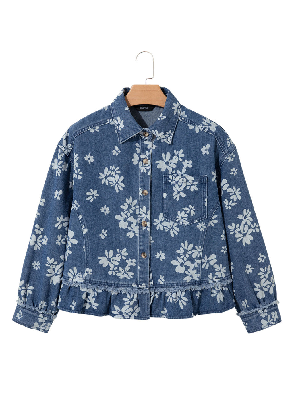 Dokotoo Womens Denim Jacket Ruffle Hem Button Down Jean Coats