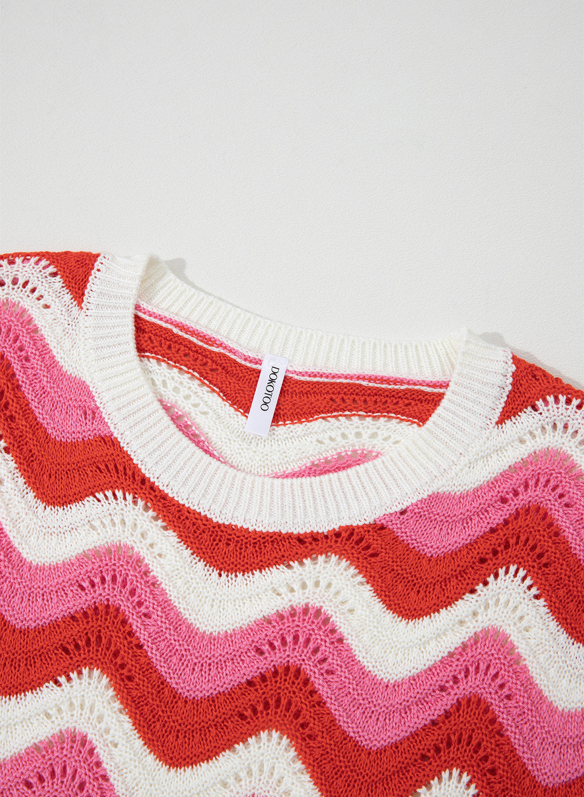Dokotoo Women's Summer Crochet Tops 2026 Ruffle Striped Hollow Out Sweaters