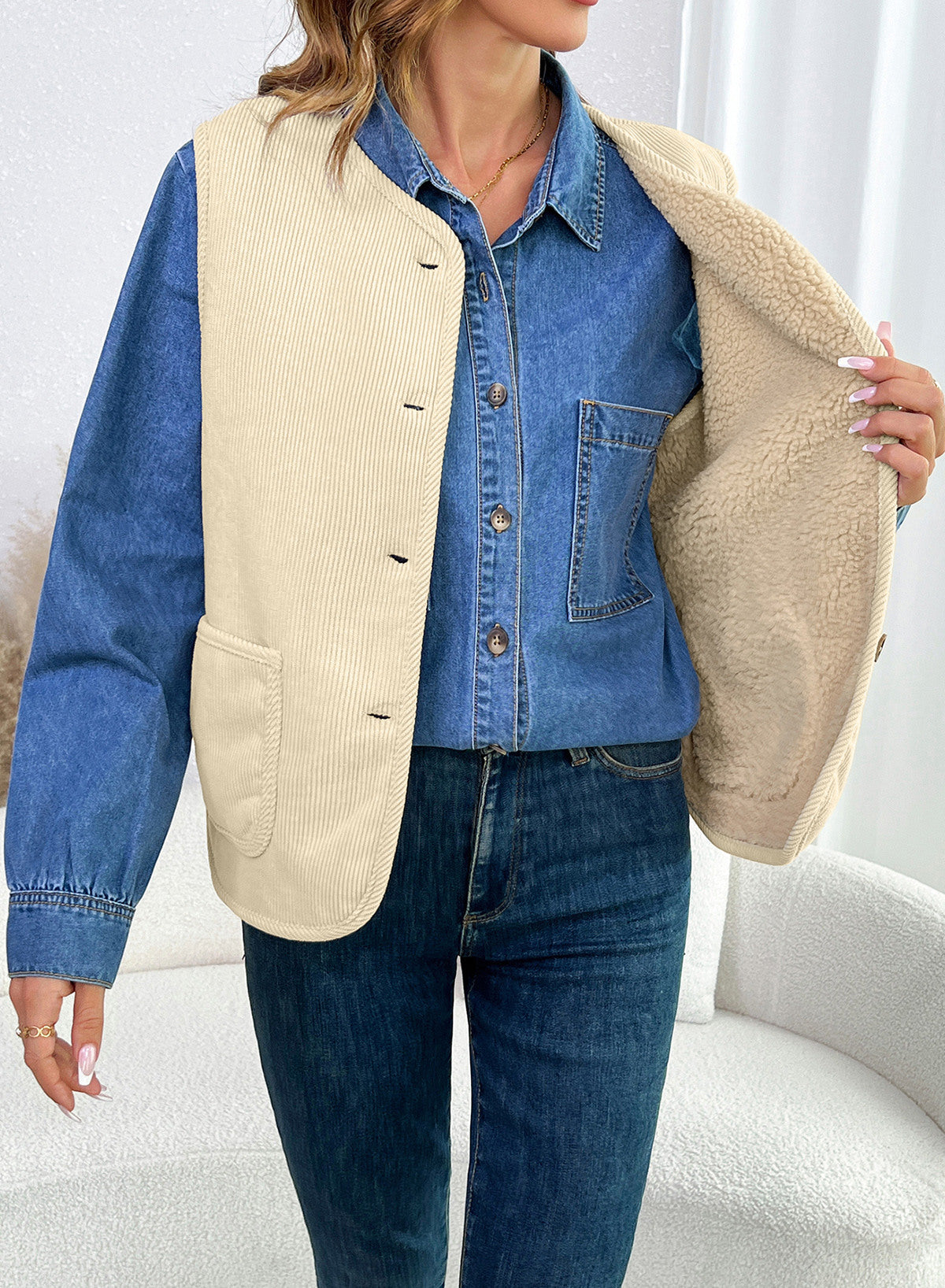 Dokotoo Vest Tops for Women Button Up Sleeveless Corduroy Vests