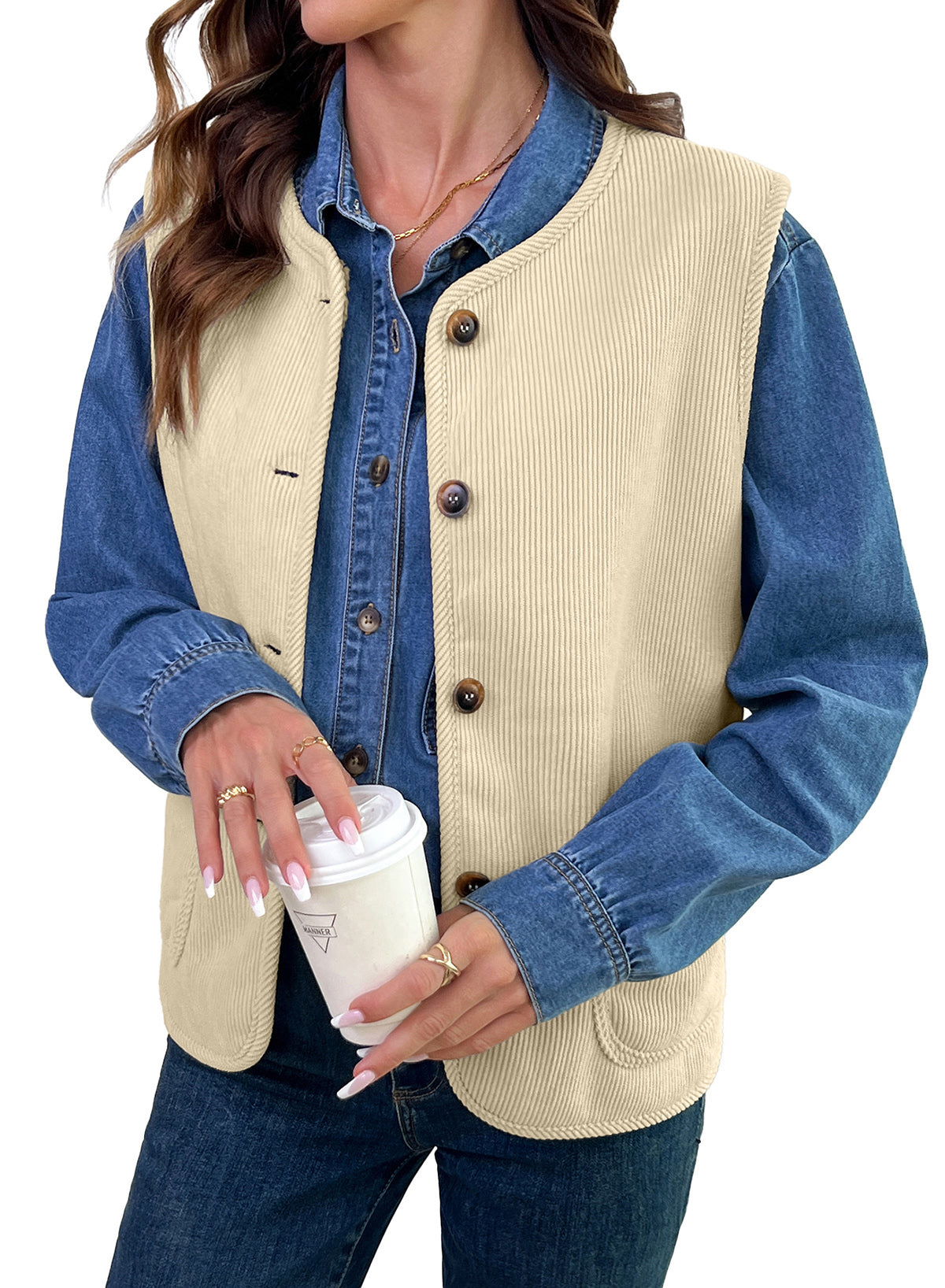 Dokotoo Vest Tops for Women Button Up Sleeveless Corduroy Vests