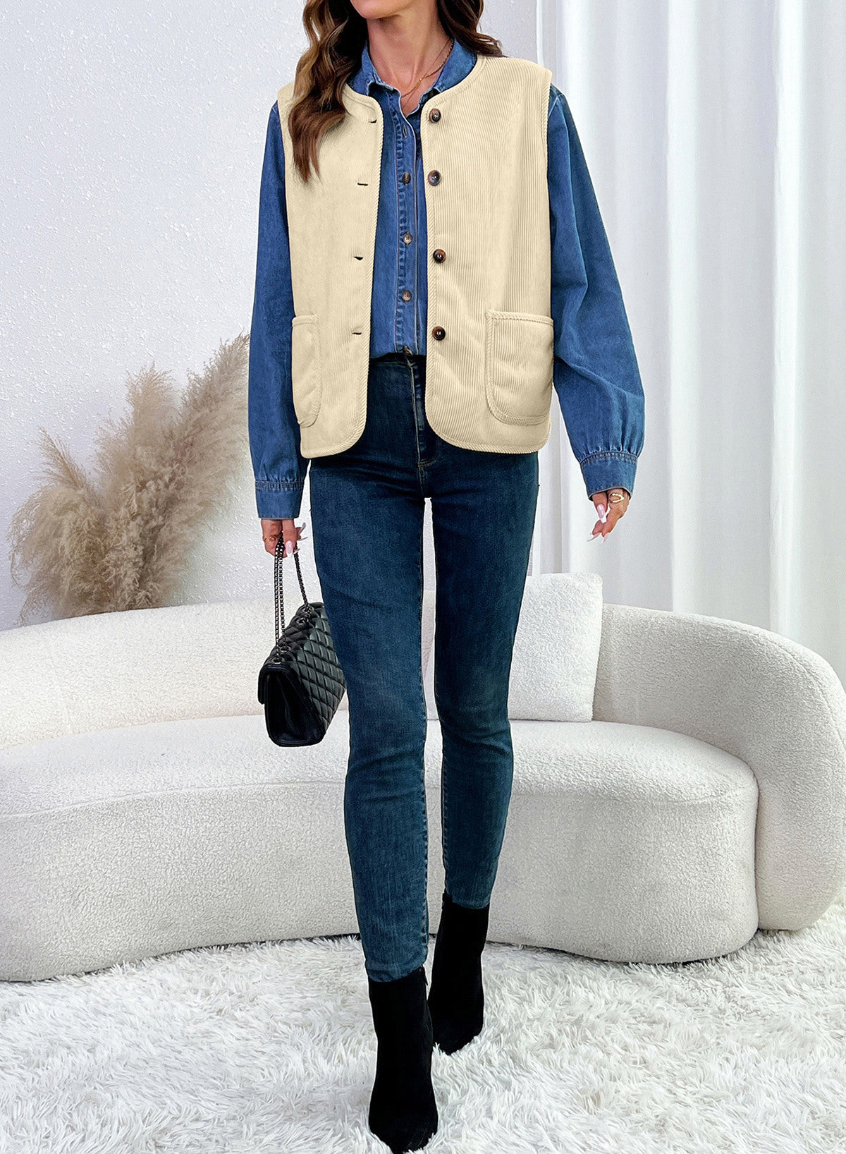 Dokotoo Vest Tops for Women Button Up Sleeveless Corduroy Vests