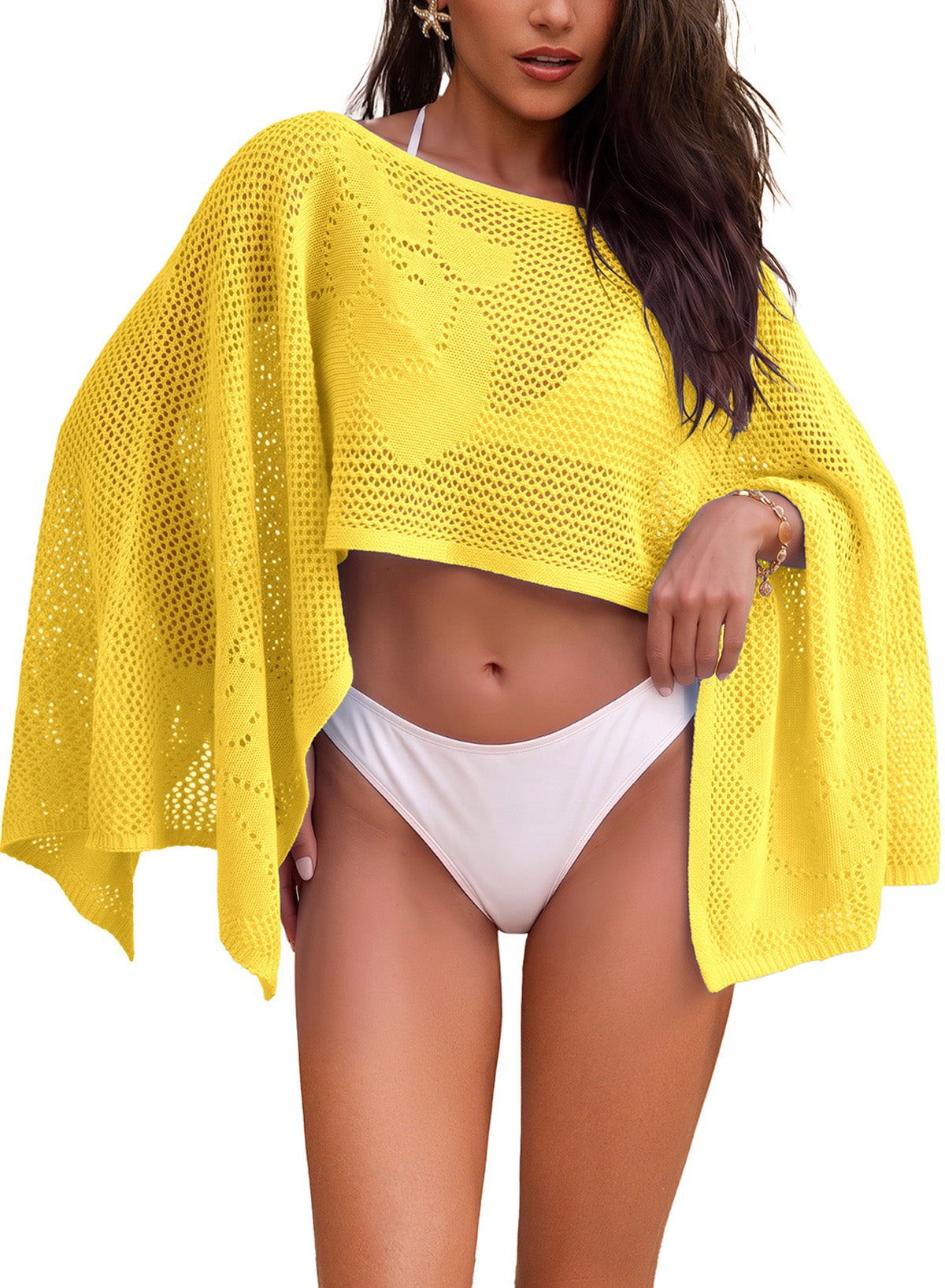 Dokotoo Women's Crochet Sweater Tops Cropped Swimsuits Cover Ups