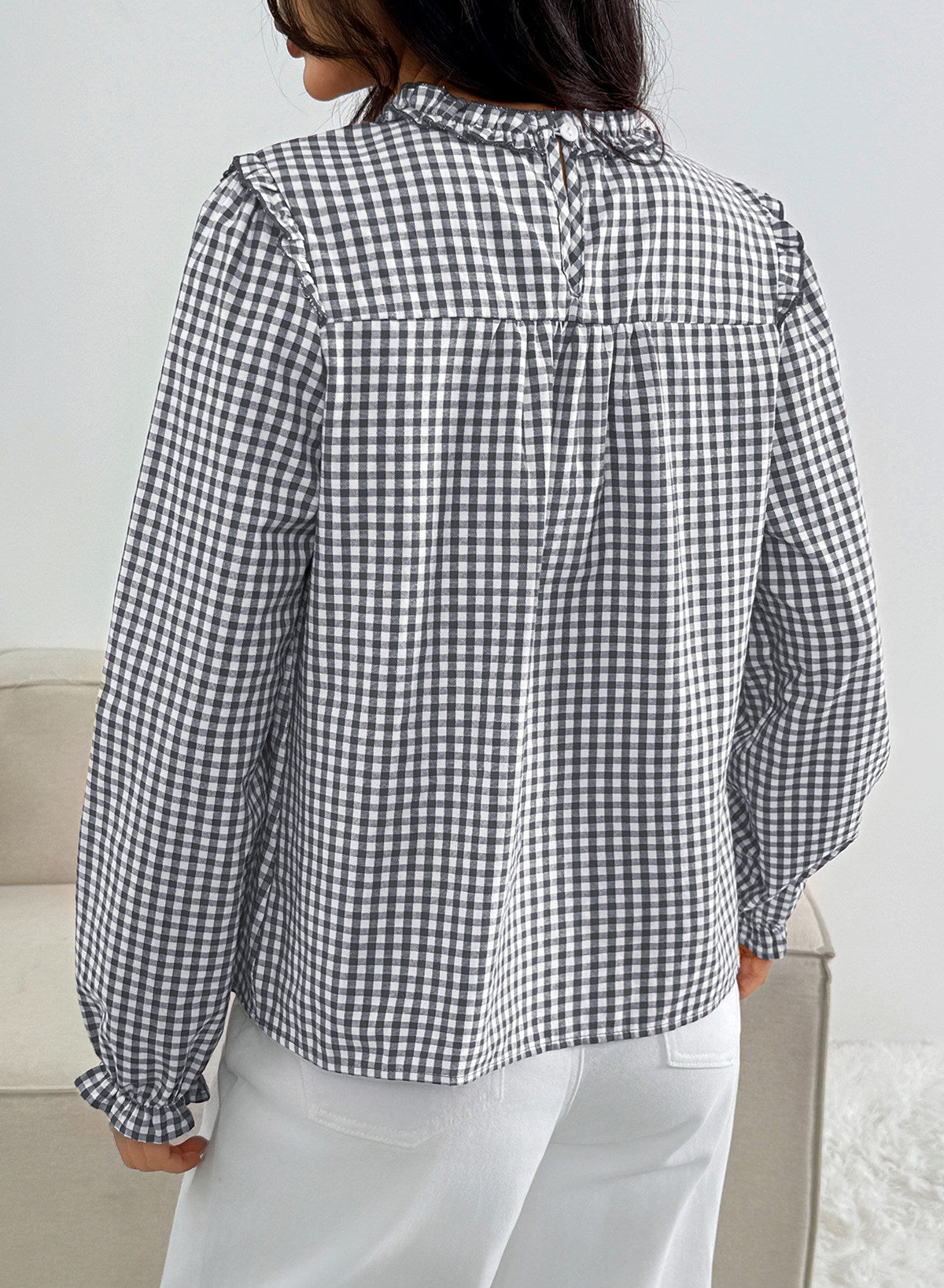 Dokotoo Gingham Long Sleeve Shirts for Women Cotton Babydoll Tops