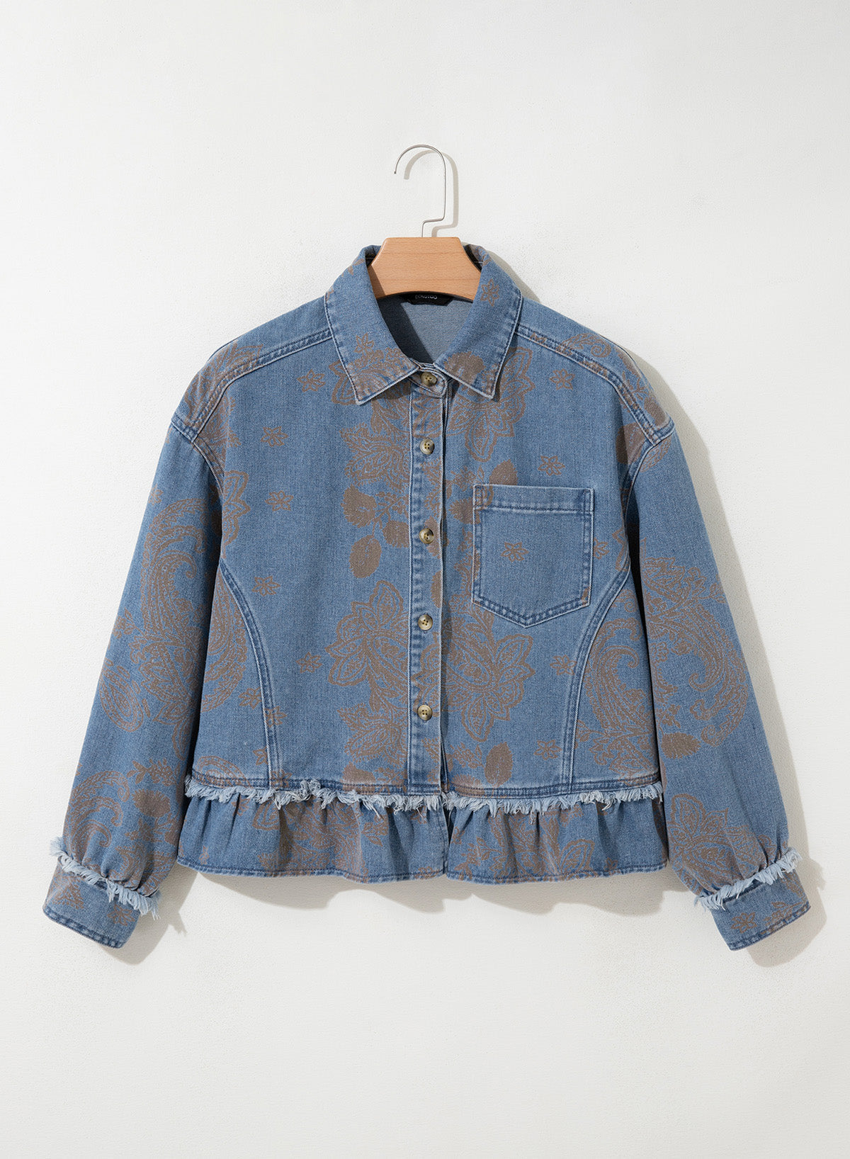 Dokotoo Womens Denim Jacket Ruffle Hem Button Down Jean Coats