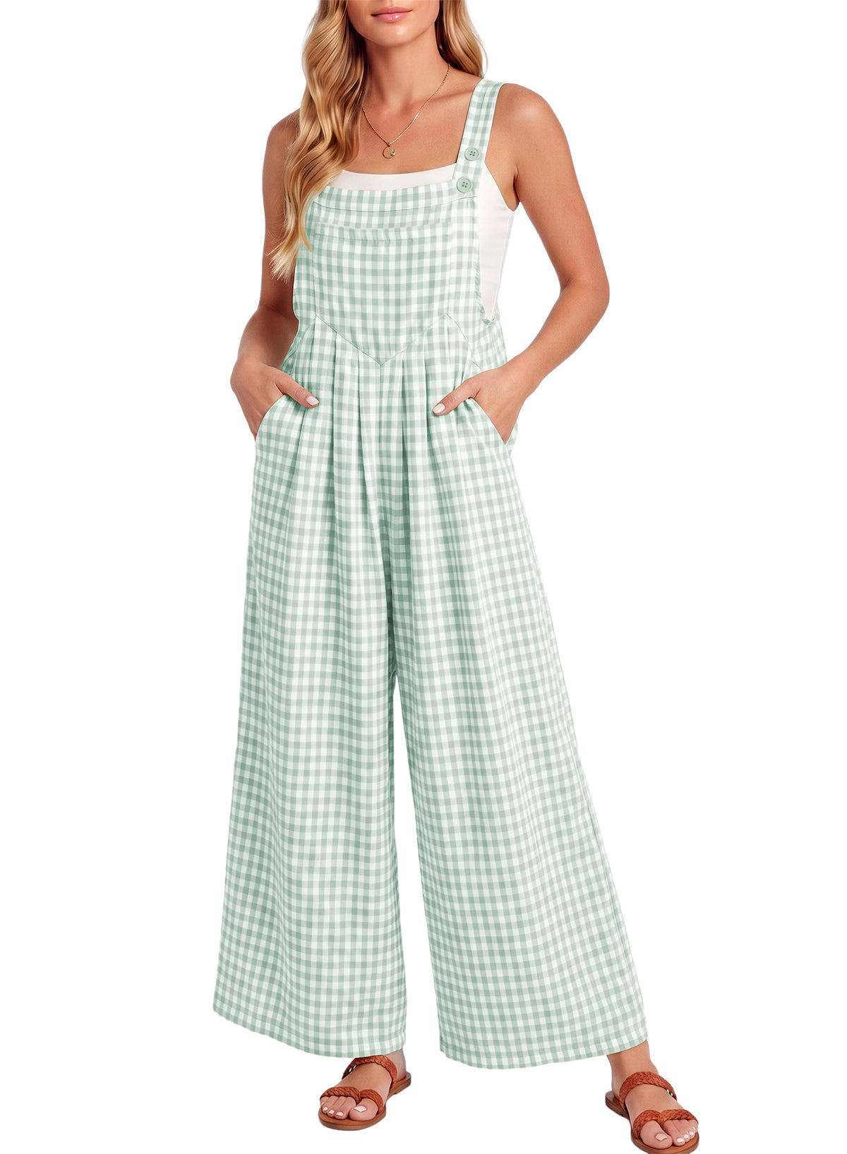 Dokotoo Women's Sleeveless Bib Overall Casual Gingham Jumpsuits
