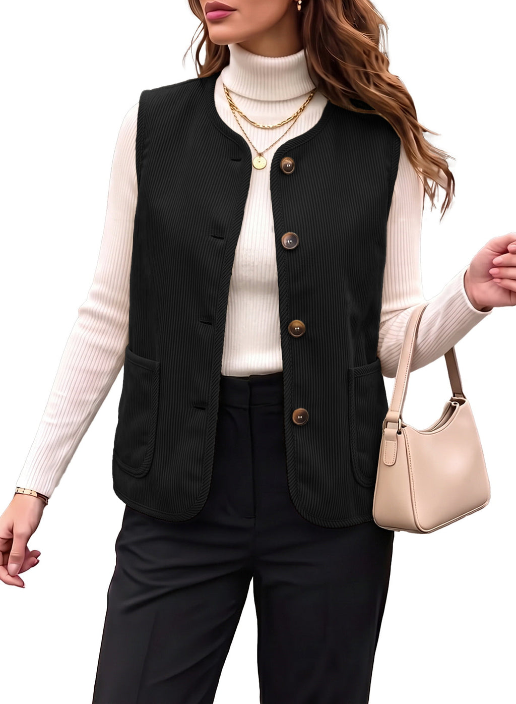 Dokotoo Vest Tops for Women Button Up Sleeveless Corduroy Vests