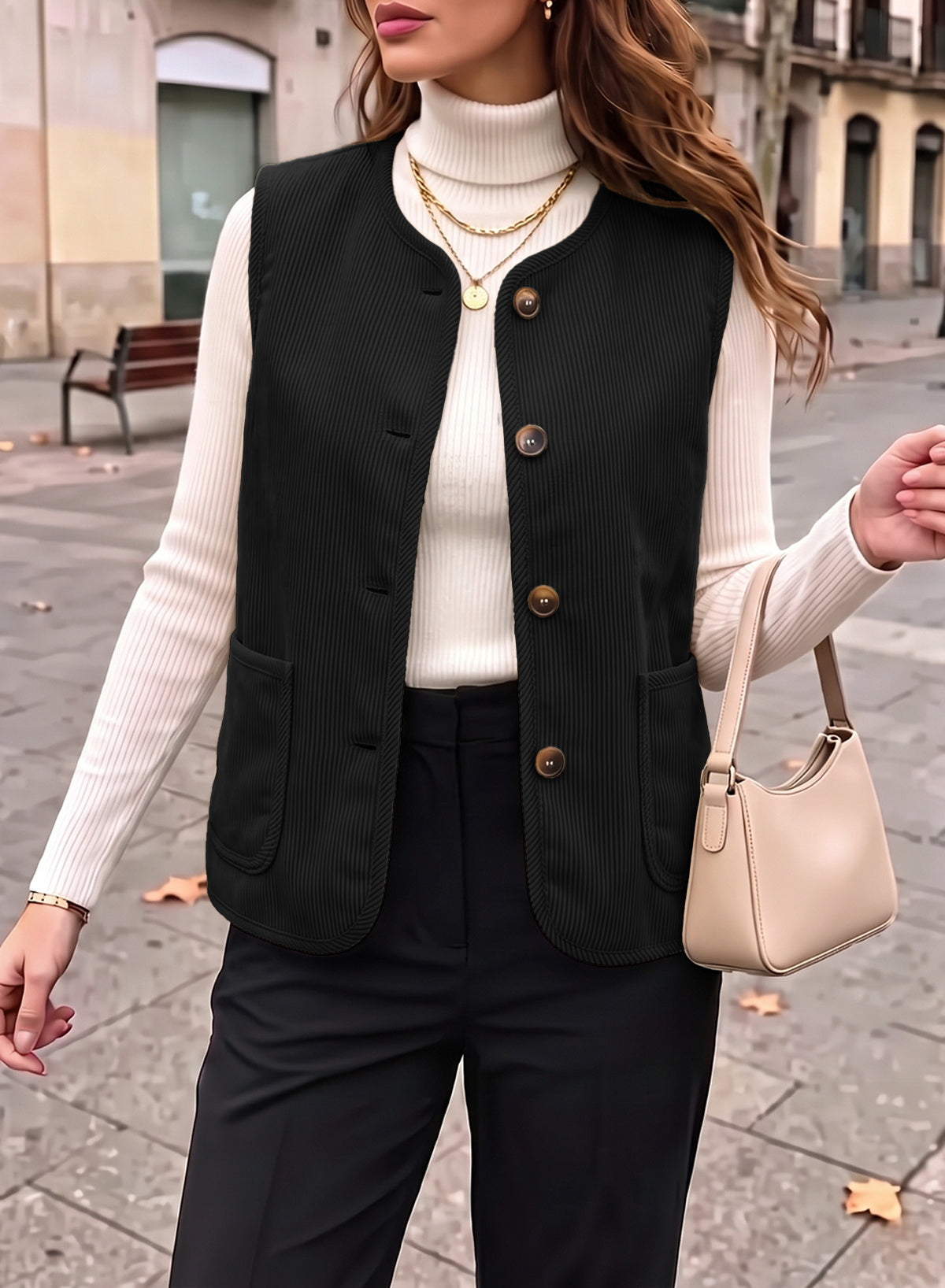 Dokotoo Vest Tops for Women Button Up Sleeveless Corduroy Vests