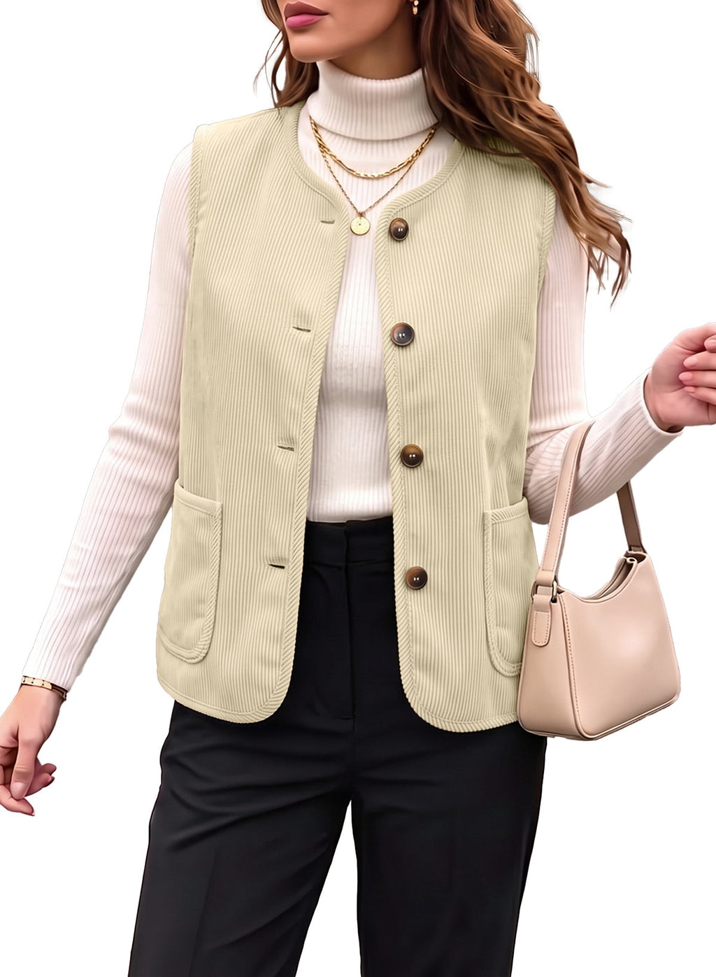 Dokotoo Vest Tops for Women Button Up Sleeveless Corduroy Vests