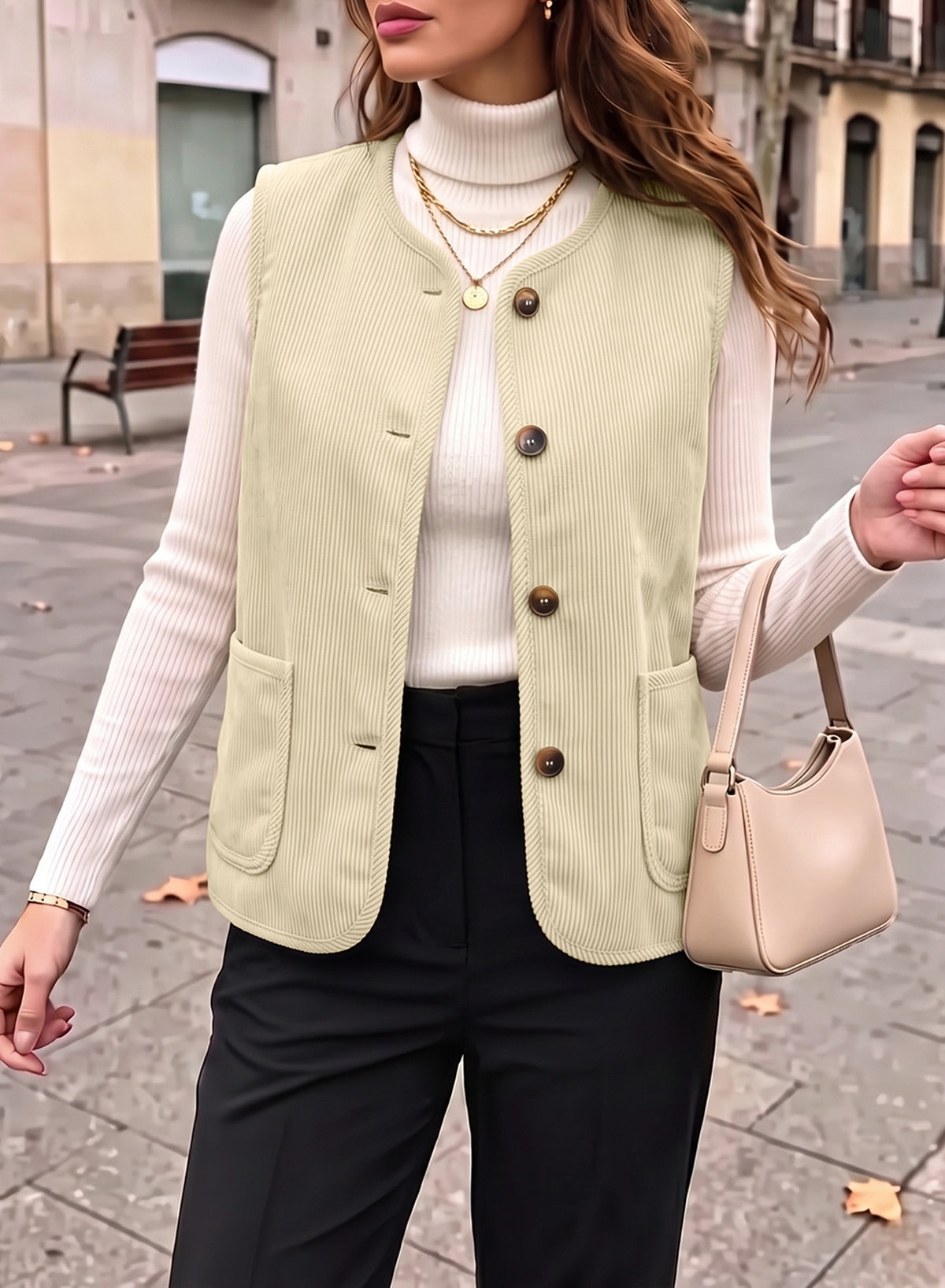 Dokotoo Vest Tops for Women Button Up Sleeveless Corduroy Vests
