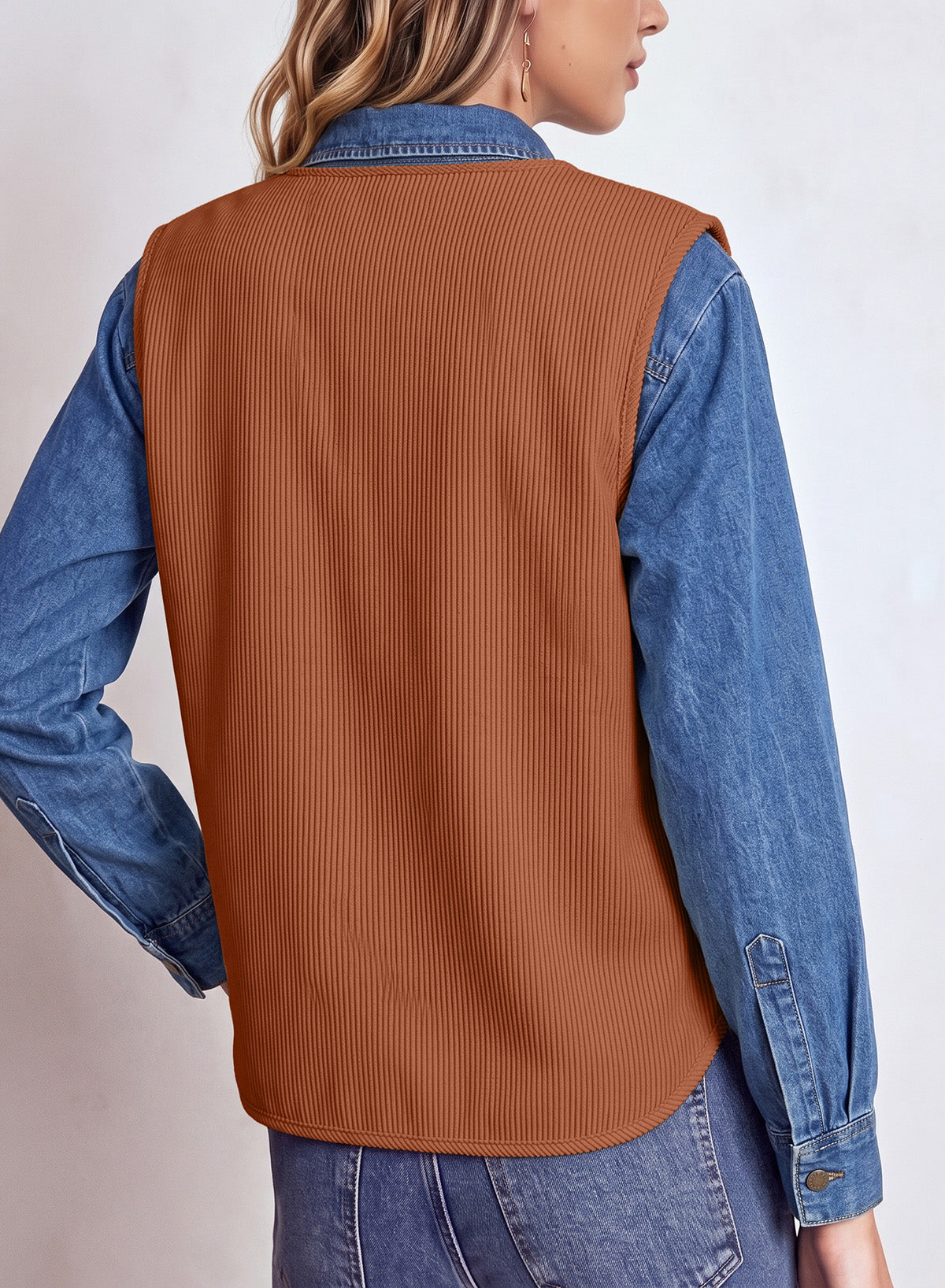 Dokotoo Vest Tops for Women Button Up Sleeveless Corduroy Vests
