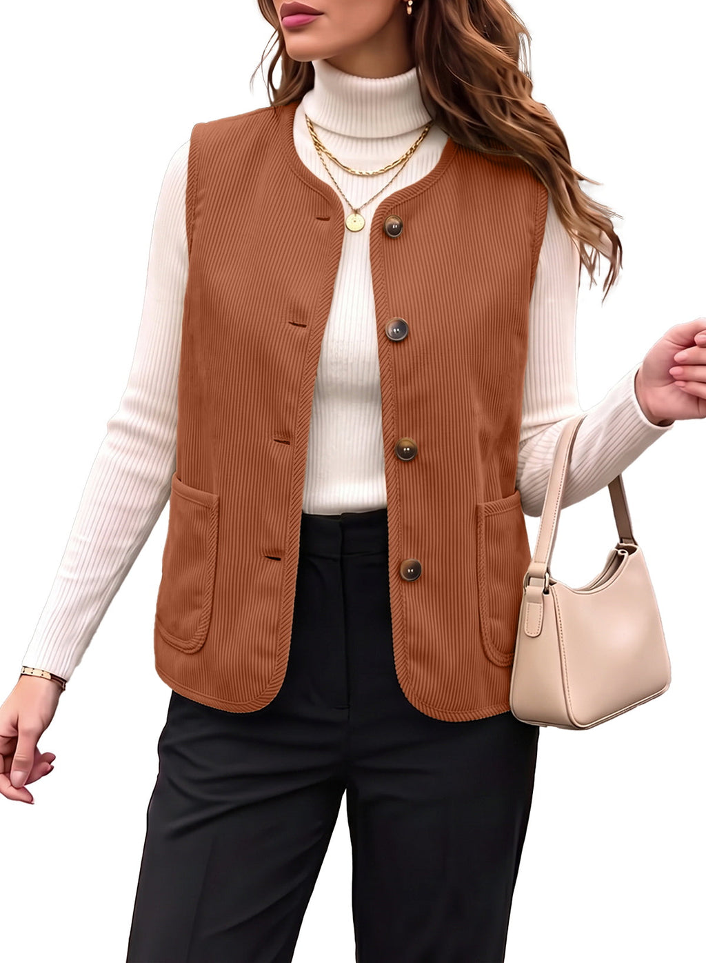 Dokotoo Vest Tops for Women Button Up Sleeveless Corduroy Vests