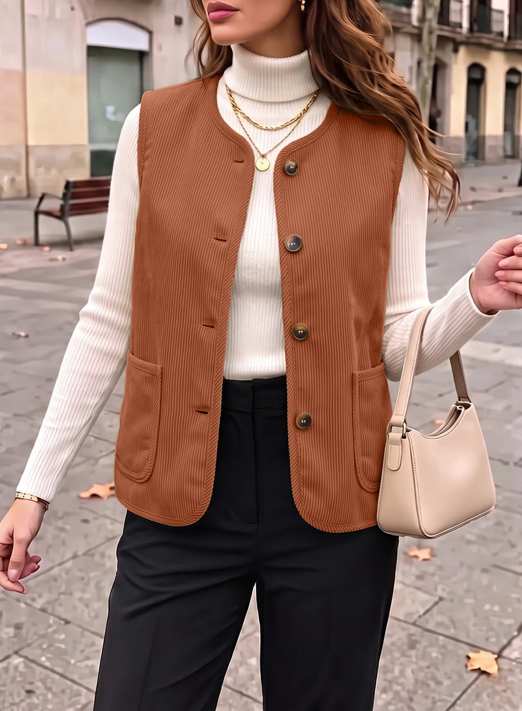 Dokotoo Vest Tops for Women Button Up Sleeveless Corduroy Vests