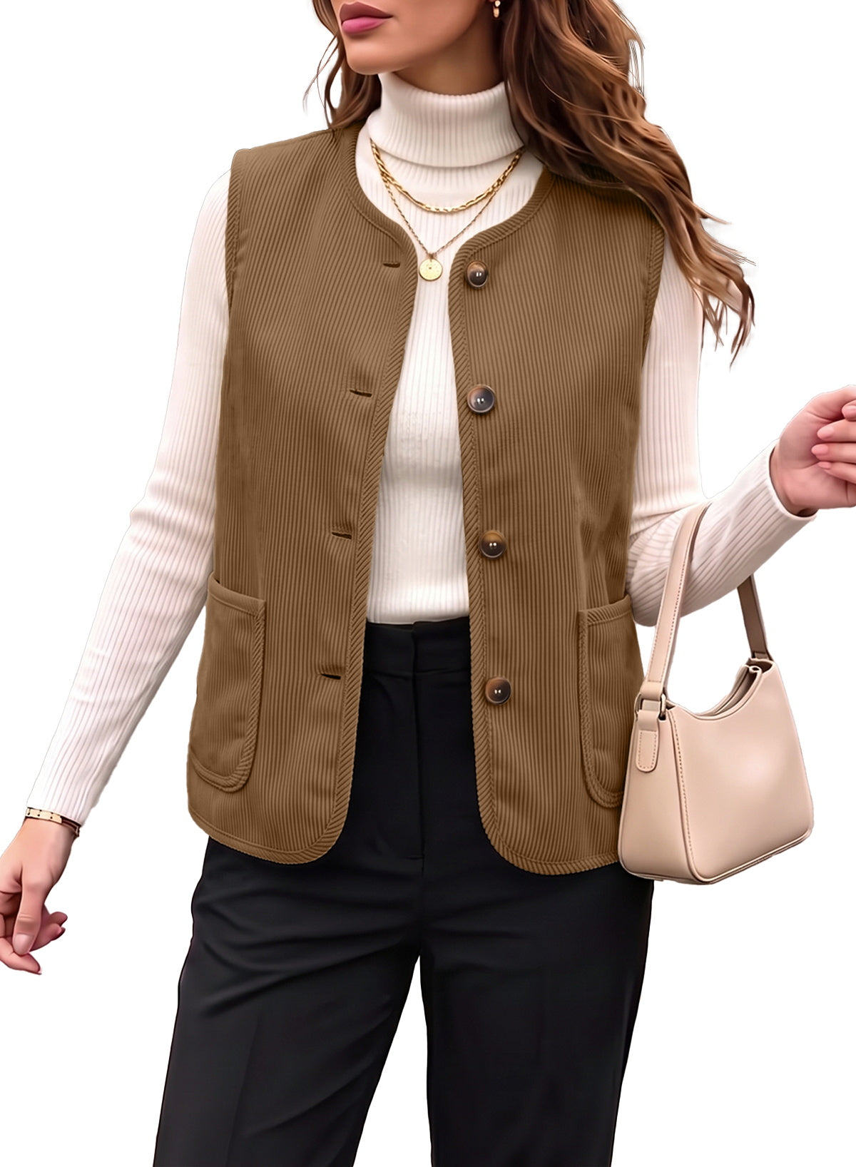 Dokotoo Vest Tops for Women Button Up Sleeveless Corduroy Vests